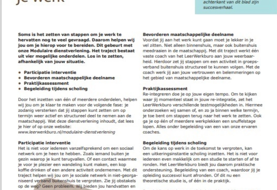 Hand-out Modulaire dienstverlening van het LeerWerkburo