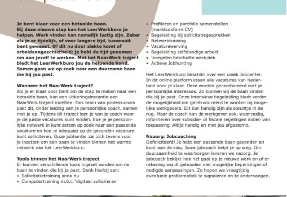 Hand-out NaarWerk van het LeerWerkburo