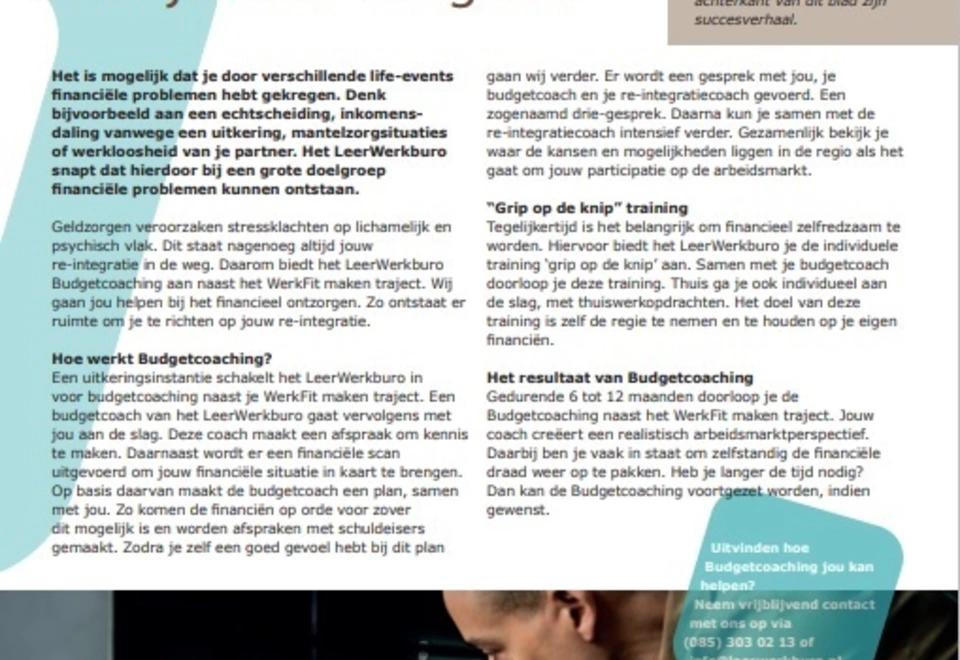 Hand-out WerkFit maken in combinatie met Budgetcoaching van het LeerWerkburo